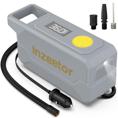 Tire Inflator Portable Air Compressor, 12V DC Auto Shutoff Air Pump with Digital Pressure Gauge and Emergency LED Light for Car Tires, Bicycle & Balloons, Gray - color: Gray
