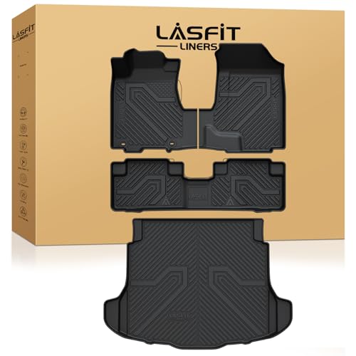 LASFIT Floor Mats & Trunk Mat for Honda CR-V 2007-2011 EX-L EX LX SE, All Weather TPE Custom Fit Floor Liner,1st & 2nd Row & Trunk Liner Full Set, Black - style: 2）For Honda CR-V | 2007-2011 | Full Set