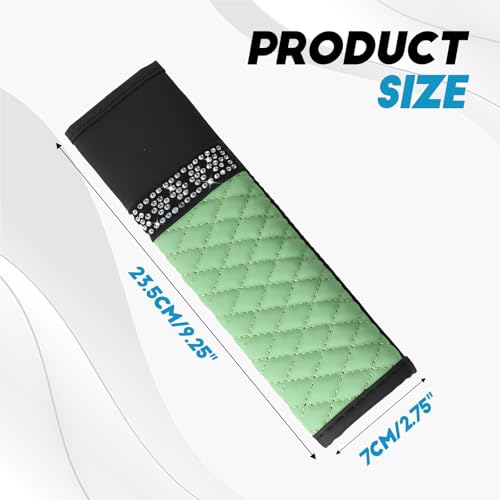 wuyaoyao 2PCS Bling Car Seat Belt Cover Pad, Breathable Leather Seatbelt Covers for Cars, Soft Comfortable Seatbelt Shoulder Strap Covers, Rhinestone Auto Seat Belt Protector Cushion (Green) - color: Green