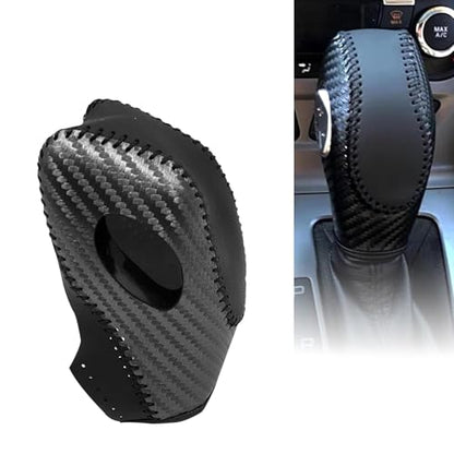 Car Gear Shift Knob Cover, Anti-slip Scratch Resistant Automatic Shifter Cover, Leather Hand-stitched Shift Boot Head Protector, Compatible with Ford Focus Fiesta Fusion Escape (Black) - color: Black