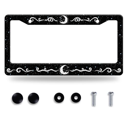 Moon License Plate Frame Stars Waves Starry Sky License Plate Stainless Steel Funny License Plate Holder Galaxy Car Accessory with Screws Car Decoration 12.3" x 6.3" for Men Women - color: Moon Waves Stars Starry Sky