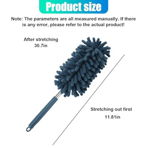 2PCS Car Interior Duster with Extension Pole – Washable Microfiber Dusters Detailing Brushes with Bendable Head, Long Handle Cleaning Duster Tool for Car Dash, Vents, Window, Furniture, Office (Blue) - color: Blue