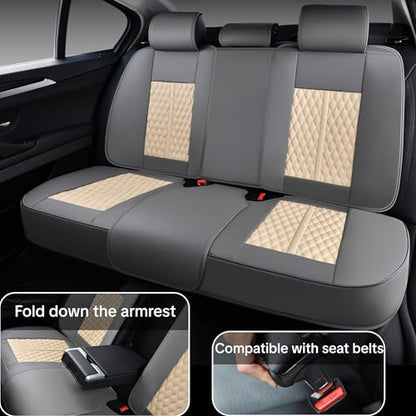 Khaki Car Seat Cover Complete Set, Universal Car Seat Cover for Car with Lumbar Support, Premium Artificial Leather, Waterproof and Easy to Clean, Airbag Compatible, Seat Heating Compatible - color: Khaki