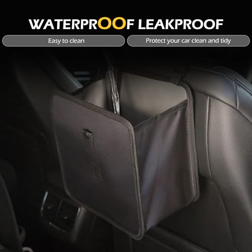 Foldable Car Trash Can, Hanging Car Storage Bag with Waterproof Liner, Open-Top Garbage Can, Car Interior Accessories for Sedan SUV Truck RV (Black)