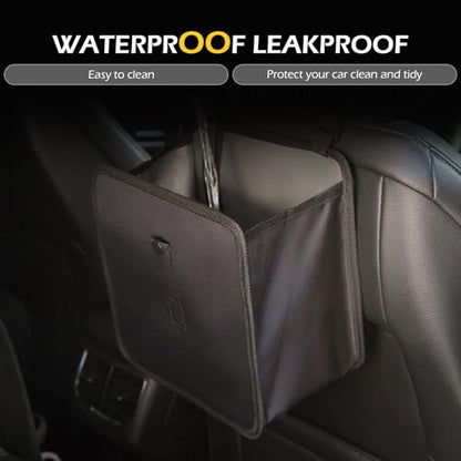 Foldable Car Trash Can, Hanging Car Storage Bag with Waterproof Liner, Open-Top Garbage Can, Car Interior Accessories for Sedan SUV Truck RV (Black)