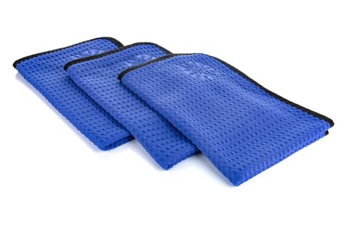 The Rag Company Dry Me A River, Professional Korean 70/30 Blend Microfiber Waffle-Weave Drying & Detailing Towels, Soft Suede Edges, 390 GSM, 16x24 Inches, Royal Blue, 3-Pack - color: Royal Blue, size: 16in x 24in