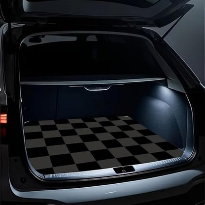 Universal Car Trunk Mat 29" x 39", Black-Gray Plaid All Weather Trunk Protection Cargo Liner, Durable Cargo Mat Rear Trunk Liner, Stylish Vehicle Interior Accessories Suitable for Most Car Models - color: Black-Gray Plaid