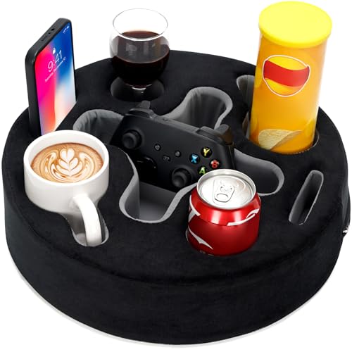 INNO STAGE Couch Cup Holder-Sofa Cup Holder Pillow | Couch Caddy Buddy | Drinks Cupholder Tray Organizer for Bed, Rv, Tv, Car, Man Cave, Boat, Remote, Snacks| Present for Couch Potato(Black) - color: Black, size: 13.7 x 13.7 inch
