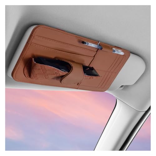 Car Sun Visor Organizer, Vehicle Sunglasses Holder, Automotive Storage Pocket for Pen, Glasses, Ticket, Card, Auto Interior Accessories Pocket for Car, SUV, Truck (Brown) - color: Brown