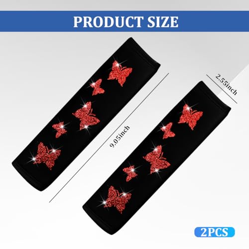 Car Seat Belt Covers, 2PCS Butterfly Soft Vehicle Seatbelt Shoulder Strap Pad Cushions, Comfortable Automotive Interir Harness Pad, Universal for SUV Automobile Truck (Red) - color: Red