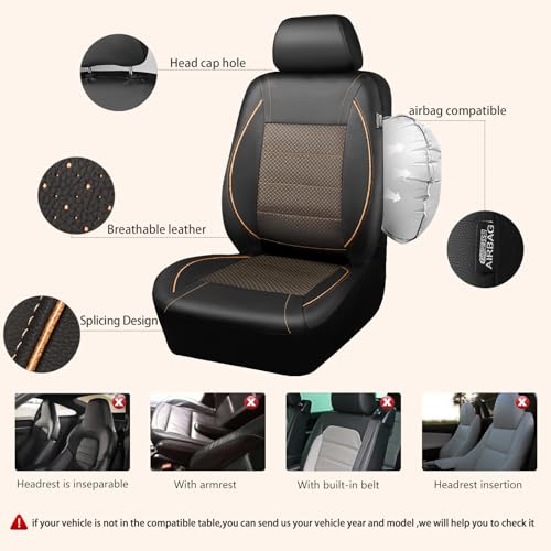 CAR PASS Piping PU Leather Car Seat Cover Full Set,Inside Zipper Design and Reserved Opening Holes,Airbag Compatible,Universal FIT for Car, SUVs,Van,Small Trucks（Full Set, Black & Gold） - color: Black and Gold