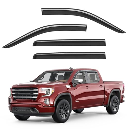 Outside-Mount Window Rain Guards Fit for Chevrolet (Chevy) Silverado&GMC Sierra 1500 2500HD 3500HD Crew Cab 2019-2026, Extra Durable Window Visors Deflector Dark Smoke Vent Shades Car 4-pcs - size: 19-26 Silverado/Sierra 1500 2500HD 3500HD Crew Cab