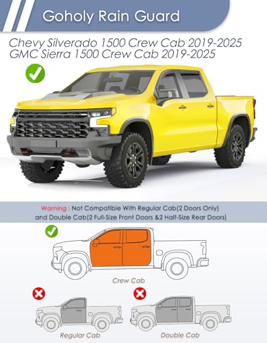 in-Channel Window Rain Guard for 2019-2026 Chevy Silverado/GMC Sierra 1500 Crew Cab,Window Vent Wind Shades Deflectors Side Window Visors Vent Visor Window Deflectors Truck Accessories - size: 2019-2026 Silverado/ Sierra 1500 Crew Cab