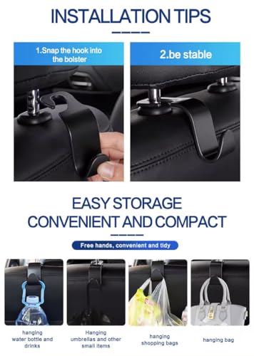 Car Purse Hook, 4 Pack Sturdy Headrest Hooks - Heavy Duty Purse Hanger for Handbags, Grocery Bags, Coats, Universal Fit for All Cars, SUVs, Minivans (Black)