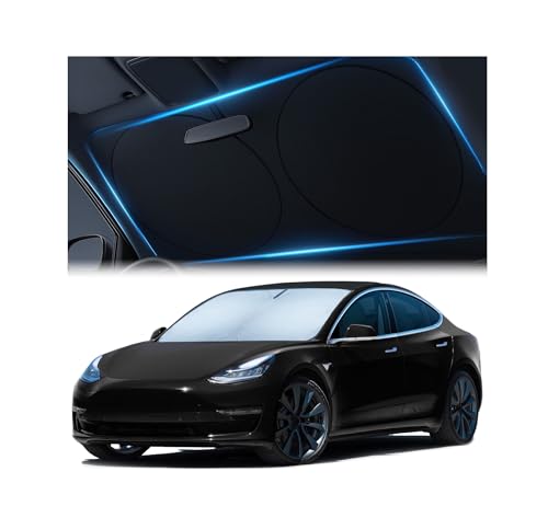Magnelex Tesla Windshield Sun Shade (Model 3/Y), Reflective Polyester Blocks Heat & Sun, Foldable Car Window Sun Blocker, Mirror Cut-Out, Fade-Resistant Sunshade, Tesla 3 Accessories - size: MODEL 3/Y