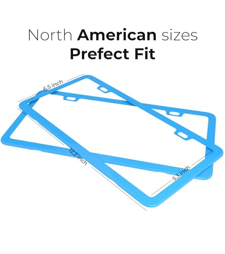 Blue License Plate Frame - 2-Hole Sleek Style, Stainless Steel, Premium Metal Durability, Easy Install, 2-Pack Gift Box - Matte Painted Finish - color: Blue