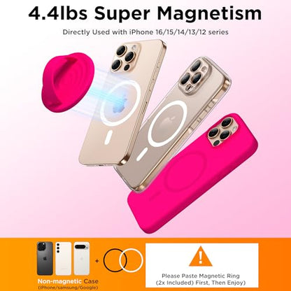 Magnetic Phone Grip Ring Holder, Liquid Silicone Magnet Cell Phone Grip Finger Loop, Compatible with Magsafe, Back of Phone for iPhone 17/16/15/14/13/12 Series, Neon Pink - color: Neon Pink