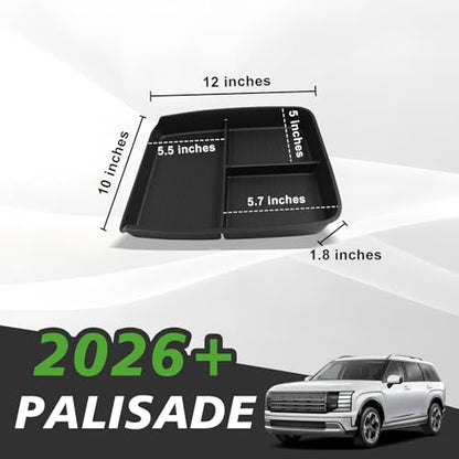 Muslogy Lower Center Console Organizer Compatible with 2026 Hyundai Palisade Accessories TPE Material Storage Box Armrest Console Insert Tray for Palisade SE, SEL, XRT, Limited, Calligraphy - size: 26+ Palisade Lower Console Organizer