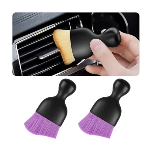 Blilo 2PCS Car Interior Detailing Brush with Dust Cover, Auto Soft Hair Cleaning Brushes, Scratch Free Curved Dirt Collectors, for Vehicle Dashboard Air Conditioner Vents Leather(Purple) - color: Purple-2, size: 2pcs