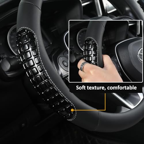 West Llama Nappa Leather Car Steering Wheel Cover Gel Massage,Cool in Summer,Universal 15 inch(Black-Standard Size) - color: F-Black, size: Standard size (14 ½''-15'')