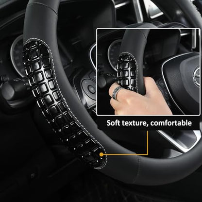 West Llama Nappa Leather Car Steering Wheel Cover Gel Massage,Cool in Summer,Universal 15 inch(Black-Standard Size) - color: F-Black, size: Standard size (14 ½''-15'')