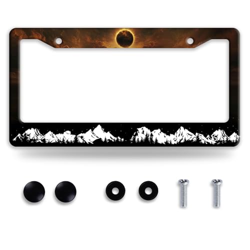 Moon License Plate Frame Mountain Forest License Plate Black Auto Accessory Decoration Stainless Steel Funny Cars Decoration with Screws 6 x12 Inch - color: Mountain Forest Moon