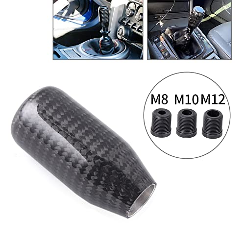 muge racing Carbon Fiber Shift Knob Long Modified Carbon Fiber Stand Head Gear Shift Knobs for Most Automobile with 3 Adapters (Carbon Fibers-Long, Black) - style: Carbon Fiber-Long
