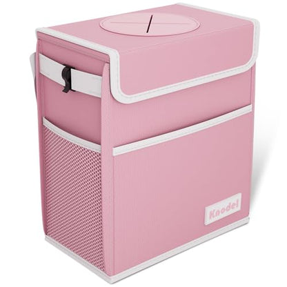 K KNODEL Car Trash Can, Waterproof Garbage Bag with Lid, Leak-Proof Trash Bin, Car Bin Hanging (Pink, Large) - color: Pink, size: Large