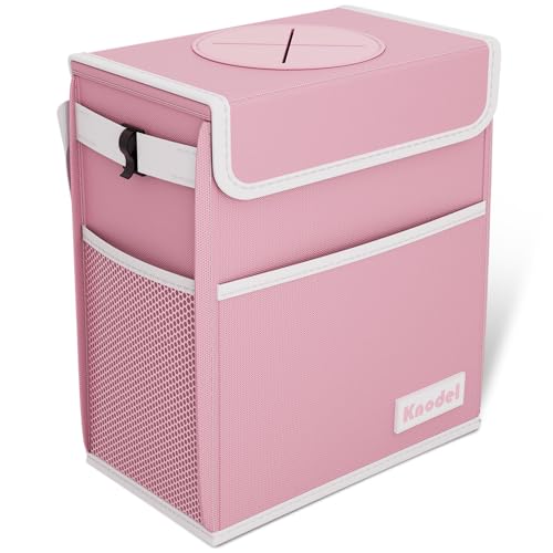 K KNODEL Car Trash Can, Waterproof Garbage Bag with Lid, Leak-Proof Trash Bin, Car Bin Hanging (Pink, Large) - color: Pink, size: Large