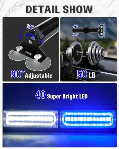 HLauto 1002L Emergency Strobe Traffic Advisor Light Bar: 40LED Dash Safety Warning Flashing Front/Rear Windshield Visor Light for Construction Vehicle, Trucks (2x10.7inch, Blue White) - color: #07 Blue/White