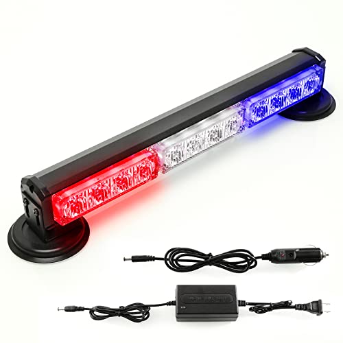 14" Red/White/Blue Battery Powered Police Firefighter Emergency Strobe Lights Bar for Trucks/Vehicles Rechargeable Wireless Rooftop Mini Hazard Flashing LED Beacon Warning Light w/Magnetic Base - color: #04 Red/White/Blue, size: 14 inchs