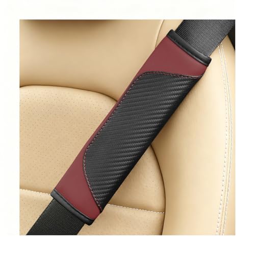 2PCS Carbon Fiber Car Seat Belt Cover, Leather Comfortable Soft Vehicle Seatbelt Pad for Shoulder & Neck, Automotive Interior Seat Strap Cushion Mat, Universal Fit (Black/Wine Red) - color: Black/Wine Red