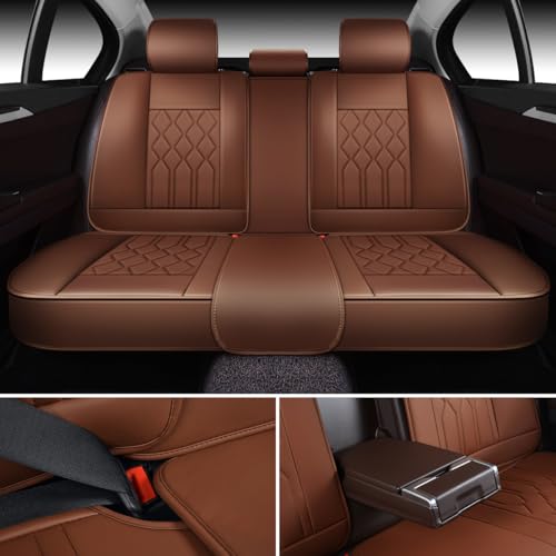 OASIS AUTO Car Seat Covers Full Set Premium Waterproof Faux Leather Cushion Universal Accessories Fit SUV Truck Sedan Automotive Vehicle Auto Interior Protector (013-Brown) - color: 013-Brown