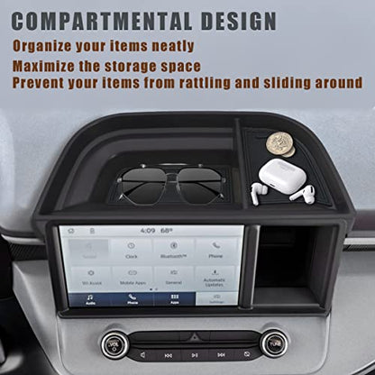 Muslogy Dashboard Storage Organizer Tray Compatible with Ford Maverick 2024 2022-2023 & Hybrid XL XLT Lariat Accessories Dash Insert Tray Behind Screen Won't Fit 2025 Maverick (Black) - size: Dashboard Storage Tray (2022-2024)