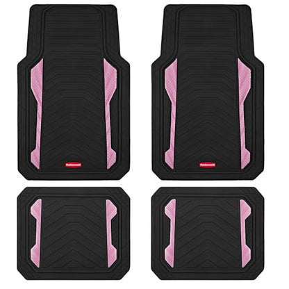 Rubbermaid Car Floor Mat, Heavy Duty All-Weather Car Mats Full Set with Dual-Tone Pink Aluminum Inserts – Universal Fit, Anti-Slip Backing, Trim-to-Fit for Most SUV, Sedan, Van - color: Pink