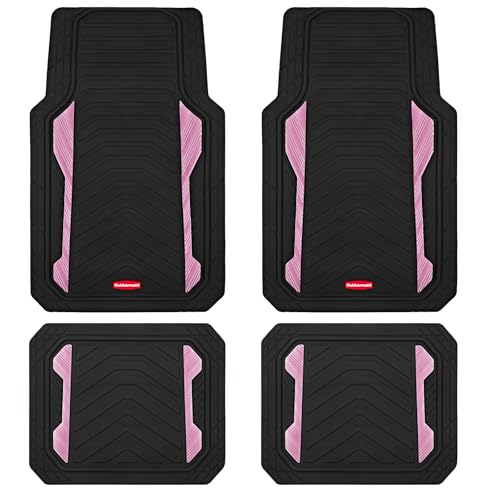 Rubbermaid Car Floor Mat, Heavy Duty All-Weather Car Mats Full Set with Dual-Tone Pink Aluminum Inserts – Universal Fit, Anti-Slip Backing, Trim-to-Fit for Most SUV, Sedan, Van - color: Pink