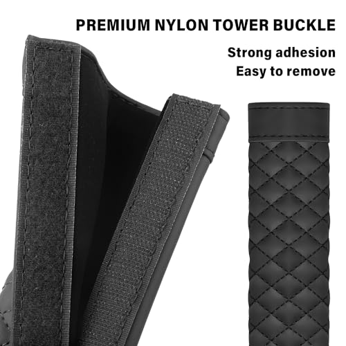 2PCS Car Seat Belt Cover Pad,Soft Leather Seatbelt Covers Breathable Seatbelt Cushion with Plaid Design,All Seasons Universal Car Interior Accessories Seat Belt Cover for Kids & Adults (Black) - color: Black