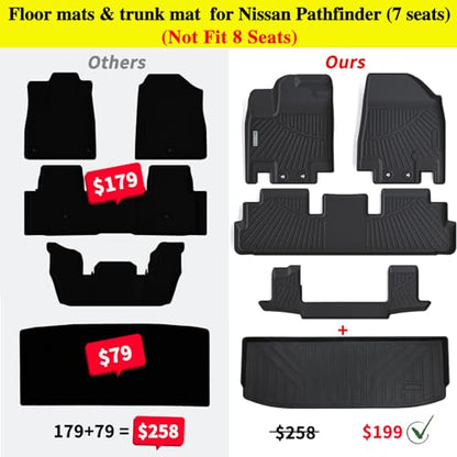 Floor Mats & Trunk Mat for Nissan Pathfinder 2022 2023 2024 2025 (Only fit 7 Passenger Models), 3 Rows Full Set with Cargo Liner,TPE All Weather Protection Car Floor Liners Accessory-Black - size: 4.5-27ge
