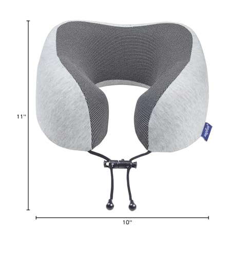 napfun Neck Pillow for Travel with Travel Pouch, Sleep Mask & Earplugs, Memory Foam Airplane Pillow for Headrest Sleep with Eyeshades, Plane Essentials with Eye Blindfold, Light Gray Kit - color: Light Gray Kit