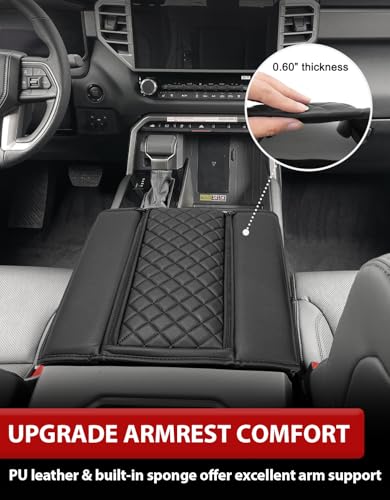 KBH Center Console Armrest Cover for Toyota Tundra 2022 2023 2024 2025 2026, Vinyl Leather Trim, Durable Middle Console Protector, Zipper Closure, Anti-Scratch - size: Toyota Tundra 2022-2026, Black