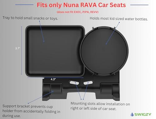 Swigzy Cup Holder and Snack Tray for Nuna RAVA Car Seats (Does not fit Exec, PIPA, or REVV) - Holds Most Kids Water Bottles - Made from Food Safe ABS - Dishwasher Safe