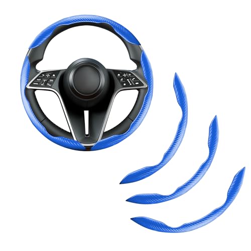 Carbon Fiber Steering Wheel Cover, 3-Piece Set Anti-Skid Comfortable Grip Segmented Butterfly Design, Easy Snap-On Installation Universal Fit 99% Cars, Blue - color: Blue, size: 3