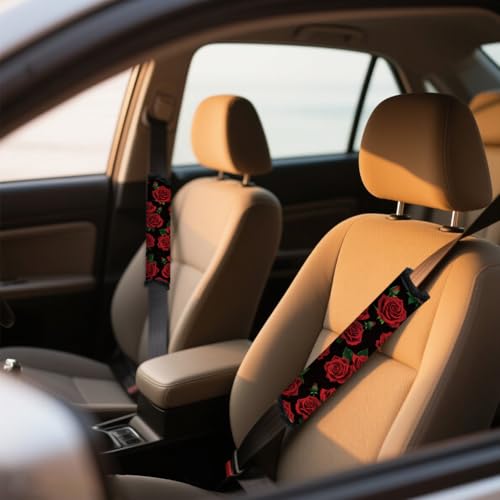 2Pcs Soft Auto Seat Belt Cover Pad Red Roses Flower Colorful Car Seatbelt Shoulder Cushion for Comfortable Driving, Compatible with All Cars' Seatbelt and Backpack Straps - color: Roses