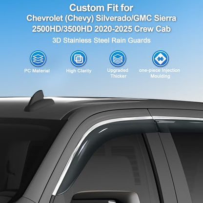 Sze Rain Guards Compatible with Chevrolet (Chevy) Silverado/GMC Sierra 2500HD/3500HD 2020-2026 Crew Cab Side Window Deflectors Window Visors Out-Channel Guard Deflector Vent Visor-4pcs - style: GMC Sierra 2500HD 2020-2025