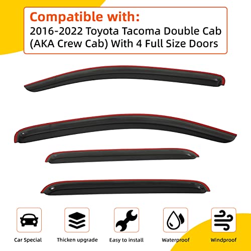 Window Visor Rain Guards Compatible with 2016-2022 Tacoma Double/Crew Cab with 4 Full Size Doors Tape-On(No-Drill Smoke Wind Deflectors Vent Visors for Trucks - size: for 2016-2022 Tacoma Double/Crew Cab