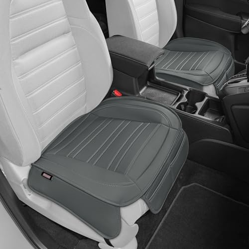 Motor Trend Seat Covers for Cars Trucks SUV, Faux Leather 2-Pack Gray Padded Car Seat Covers with Storage Pockets, Premium Interior Seat Cover - color: Charcoal Gray Front Seats