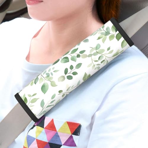 Seat Belt Cover Pad Green Eucalyptus Leaves Leaf Soft Safety Car Automotive Seat Belt Pads Cushion Shoulder Strap Covers for Cars or Bags, 2 Pcs - color: Green Eucalyptus Leaves Leaf