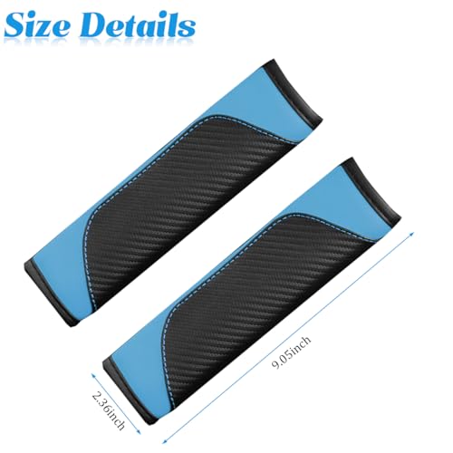 2PCS Carbon Fiber Car Seat Belt Cover, Leather Comfortable Soft Vehicle Seatbelt Pad for Shoulder & Neck, Automotive Interior Seat Strap Cushion Mat, Universal Fit (Black/Blue) - color: Black/Blue
