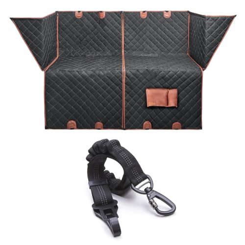 Owleys Dog Car Seat Cover for Back Seat with Shock-Absorbing Dog Seat Belt, Waterproof 600D Oxford Dog Hammock for Car, Heavy Duty Pet Seat Cover for SUV & Trucks - Black Standard - color: Black Set