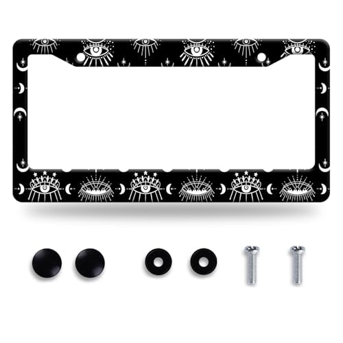 Evil Eye License Plate Frame Psychedelic Eye License Plate Stainless Steel Funny License Plate Holder Colorful Car Accessory Car Decoration 12.3" x 6.3" Fits Standard Vehicles Size - color: Evil Eye Design Psychedelic Eye